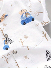 Bear Driving Print Shorts Set