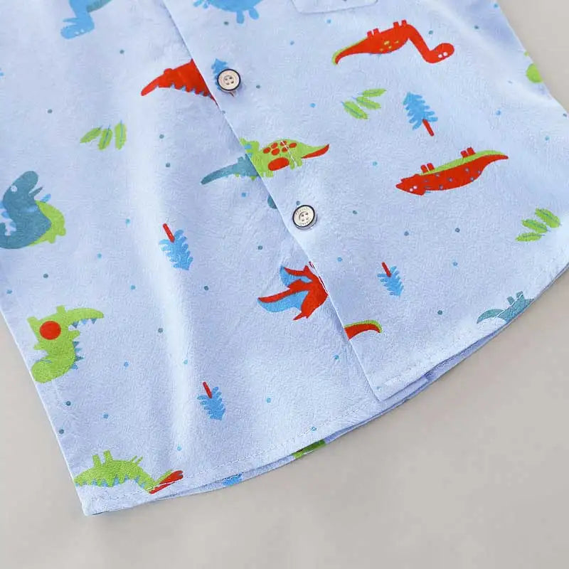 Cartoon Dinosaur Stand-Up Collar Shirt Set