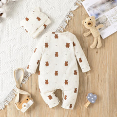 Cartoon Bear Romper Set with Hat